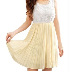 Allegra K Lace-Paneled Chiffon Pleated Dress